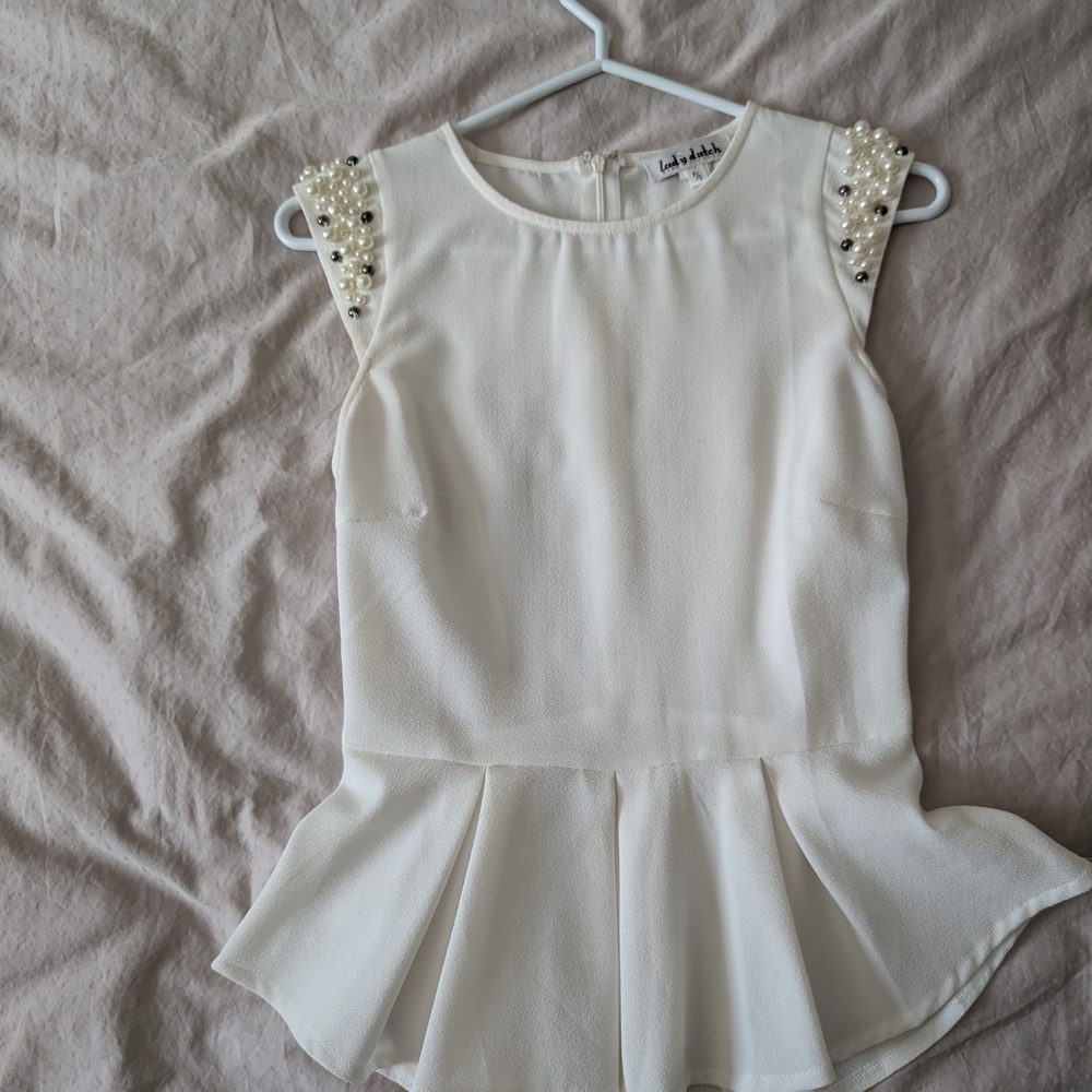 Lady Dutch White Top with Pearl Accents